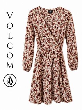 Volcom Floral Wrap Dress Small Boho Cottagecore Festival Mini Dress F